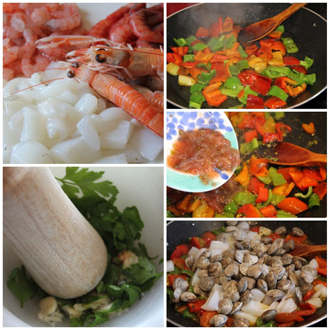 Ingredientes paella de marisco